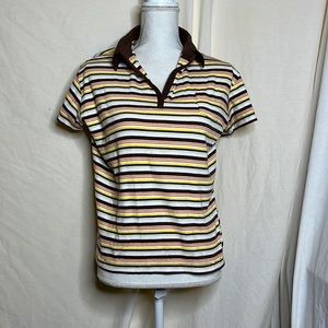 Brown &Yellow Striped Collared Blouse, EUC, Large